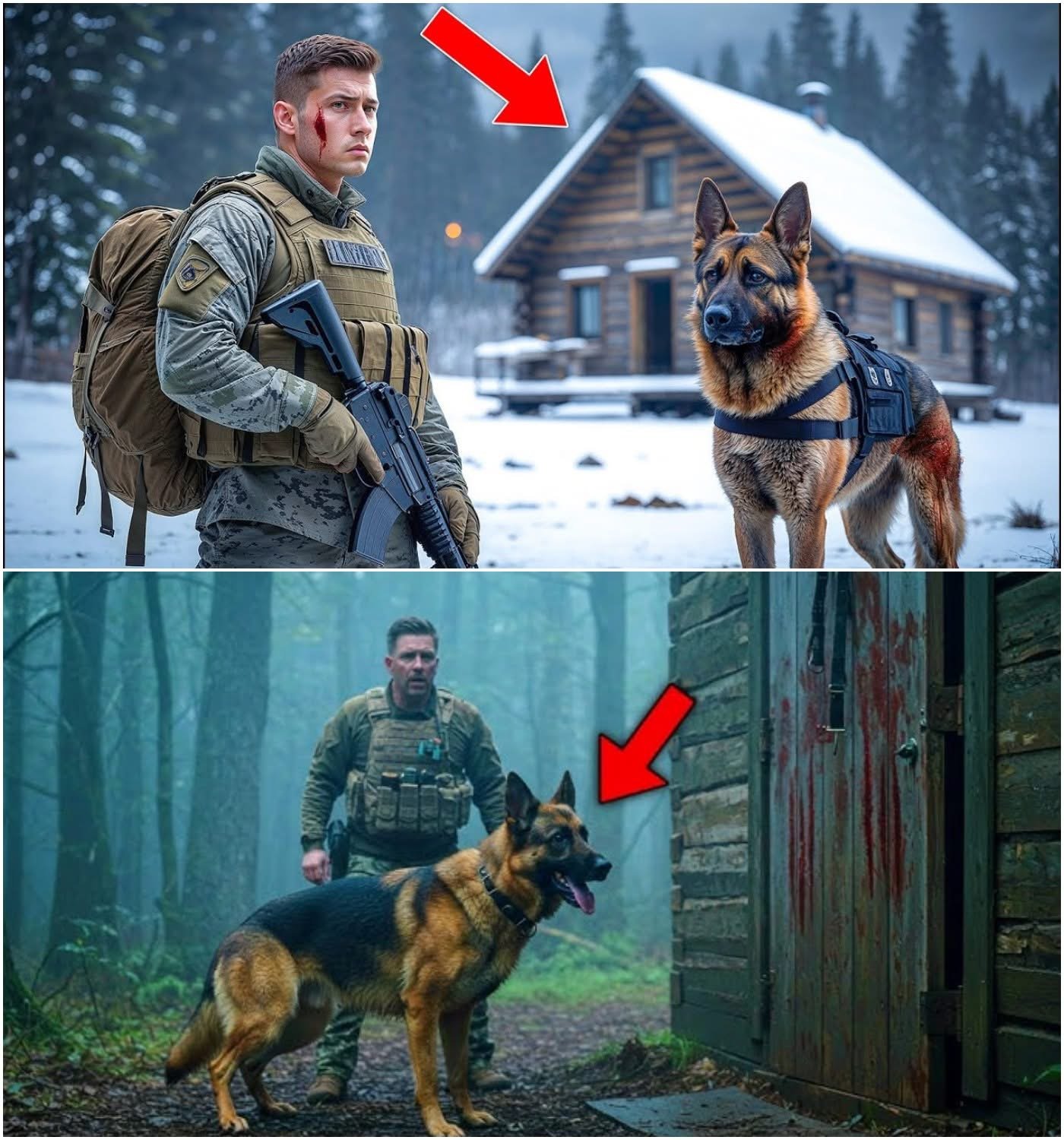 Injured K9 Dog Leads Male Veteran to a Remote Forest Cabin—What He Finds Inside Is Shocking